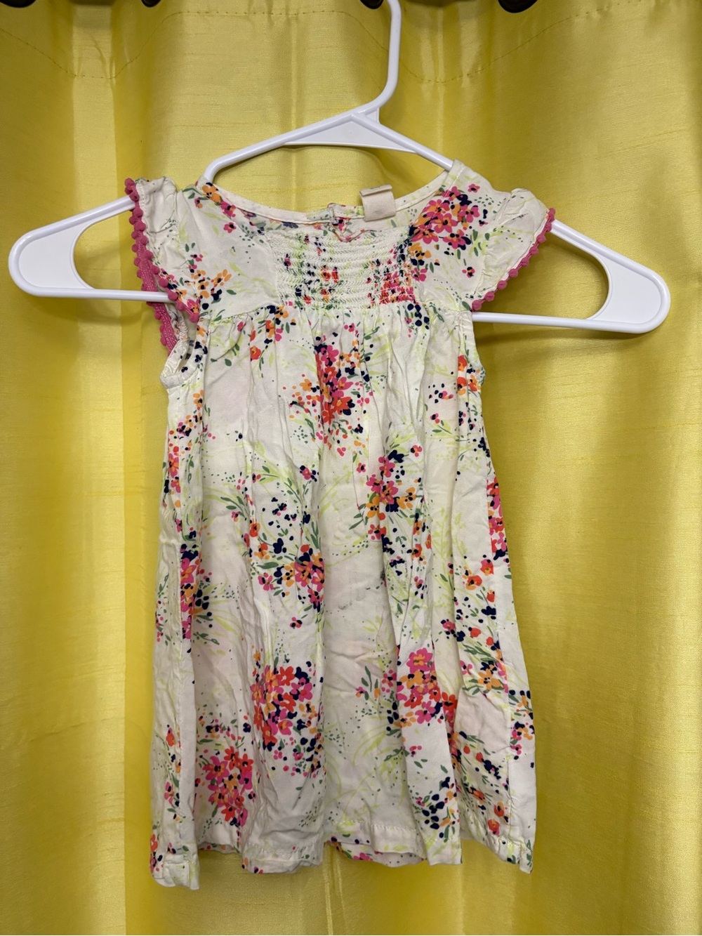 Tucker + Tate White Floral Cap-Sleeve Dress with Pink Trim